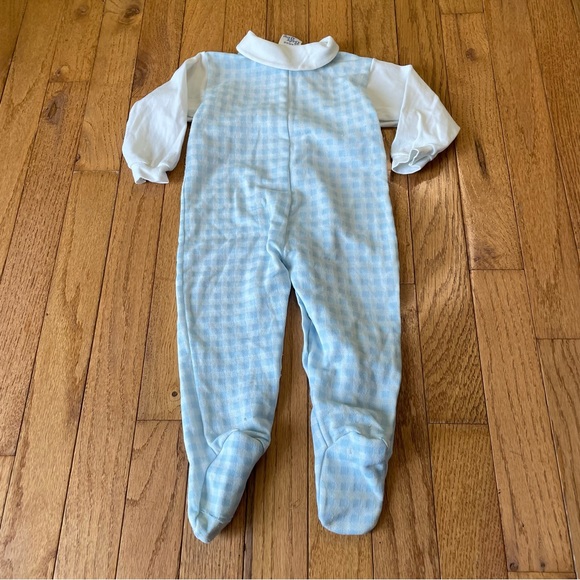 VINTAGE BABY BLISS BLUE GINGHAM EMBROIDERED DUCK GRAPHIC PAJAMAS SIZE 6 MONTHS - Picture 2 of 7